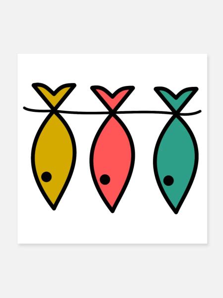 POISSON. PÊCHE. PÊCHEUR. BATEAU. RETRAITE. FÊTE - Poster 20 x 20 cm - blanc - Devant