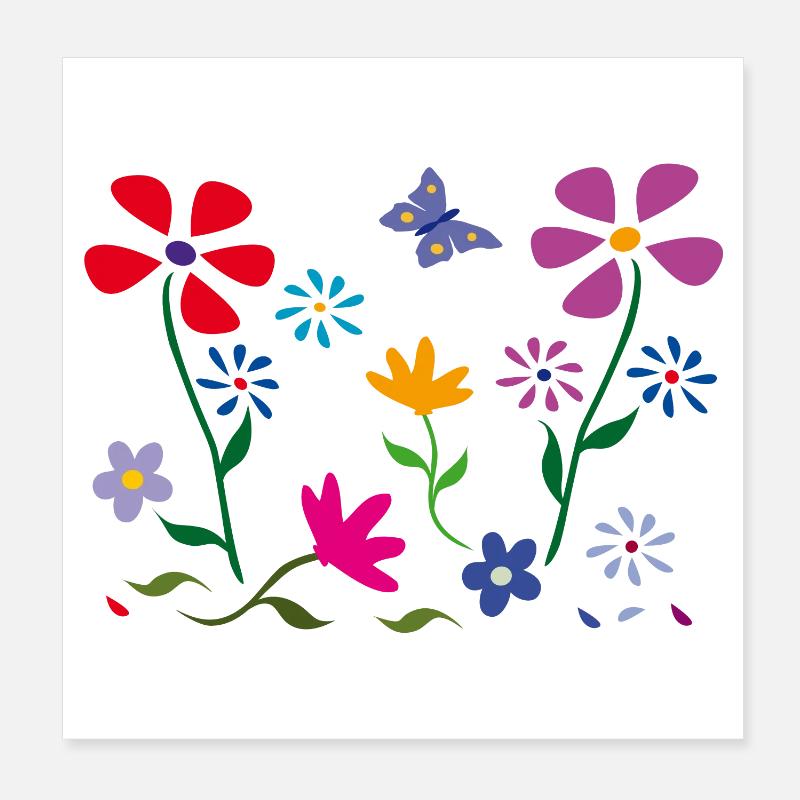 Prairie fleurie, jardin, papillon Poster 20 x 20 cm