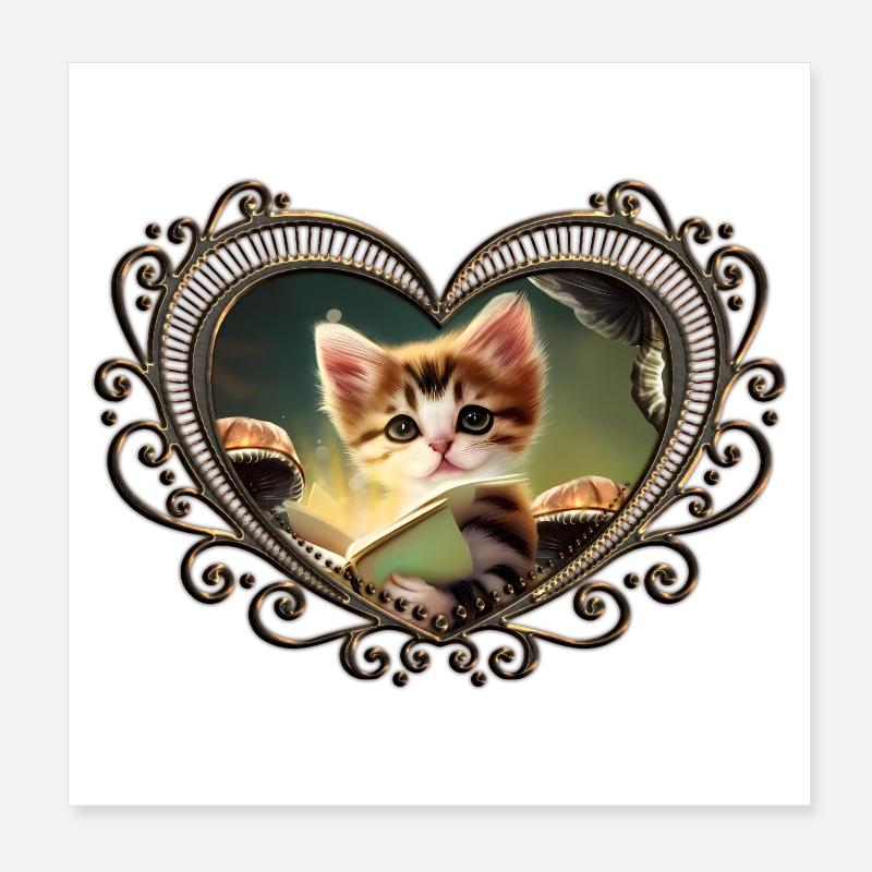 A cute kitten reading adventures Poster 8" x 8" (20x20 cm)
