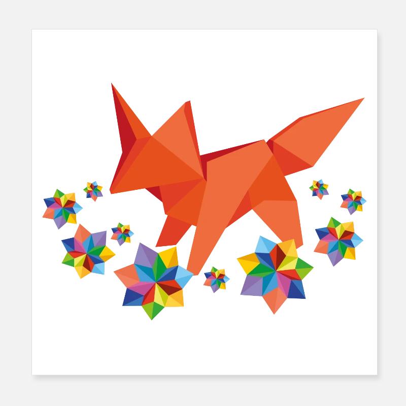 Origami Fox with Flowers - Poster 8" x 8" (20x20 cm) - white