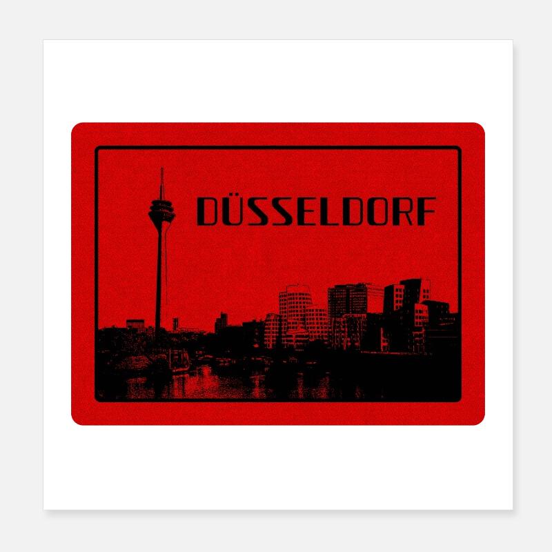 Duesseldorf Skyline Red Edition Poster 8" x 8" (20x20 cm)