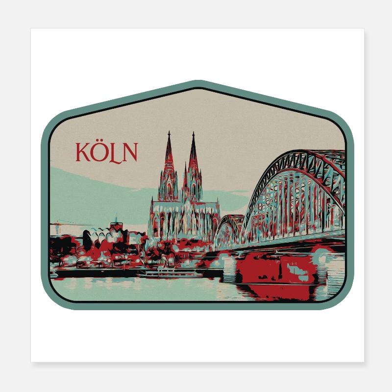 Illustration vue panoramique de Cologne Poster 20 x 20 cm