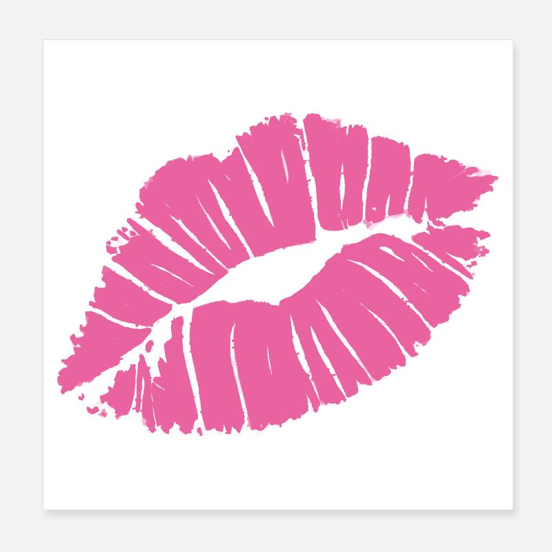 Smooch Pink Lipstick Kiss Mark Love Statement Tee - Poster 8" x 8" (20x20 cm) - white