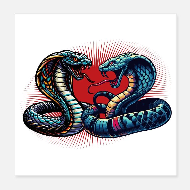 dynamisches und farbenfrohes Cobra-Schlangen Motiv - Poster 20x20 cm - Weiß