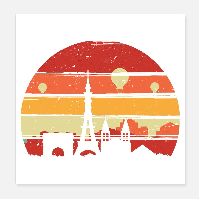 Silhouette de la ligne d’horizon du coucher de soleil à Paris Poster 20 x 20 cm