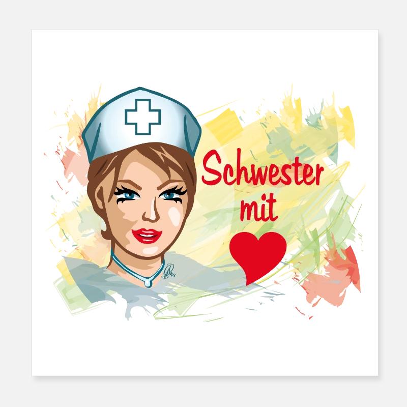 Schwester mit Herz Pflegehelden Poster 20x20 cm