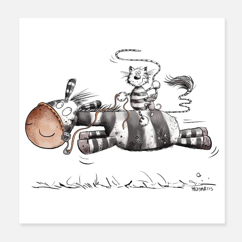 Cat Riding Zebra Stripe Animal Motif MODARTIS Poster 8" x 8" (20x20 cm)