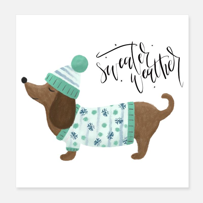 Teckel avec pull et chapeau - Sweater Weather Poster 20 x 20 cm