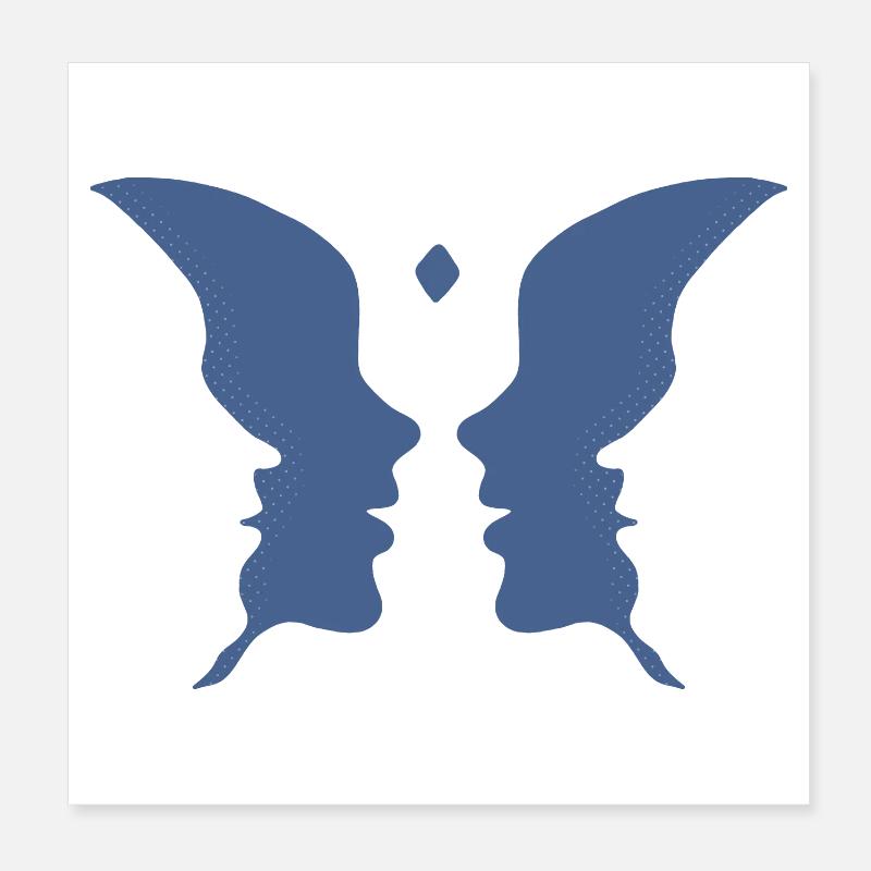 Küssende Gesichter oder ein Schmetterling - Poster 20x20 cm - Weiß