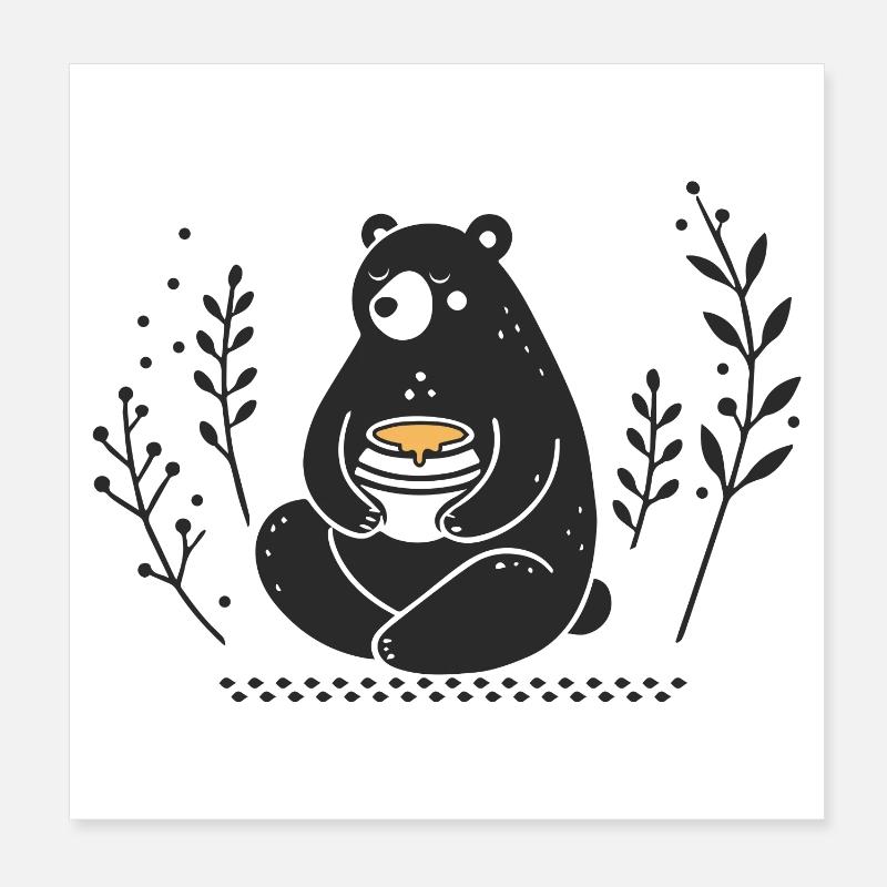 Ours brun avec pot de miel – Illustration affectueuse Poster 20 x 20 cm