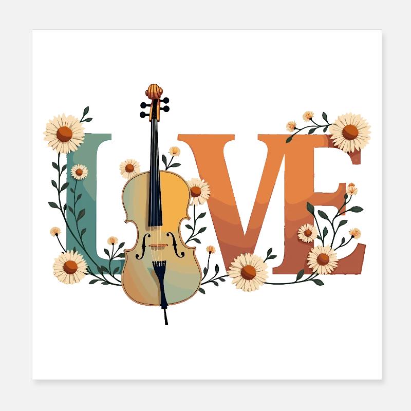 Amour Violoncelle Amour avec des fleurs pour violoncellistes Poster 20 x 20 cm