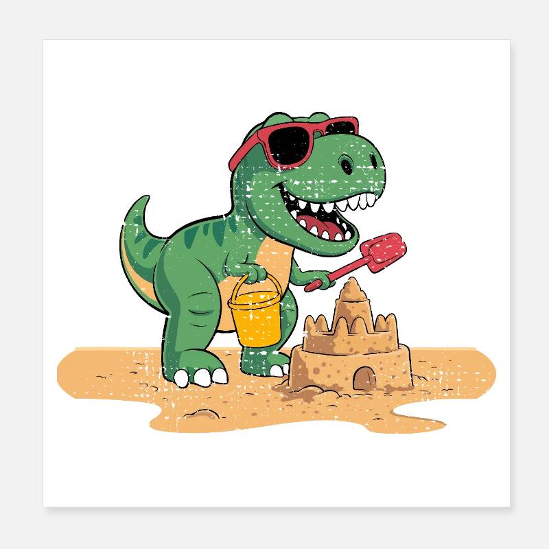 Conception ludique de château de sable de dinosaure Poster 20 x 20 cm