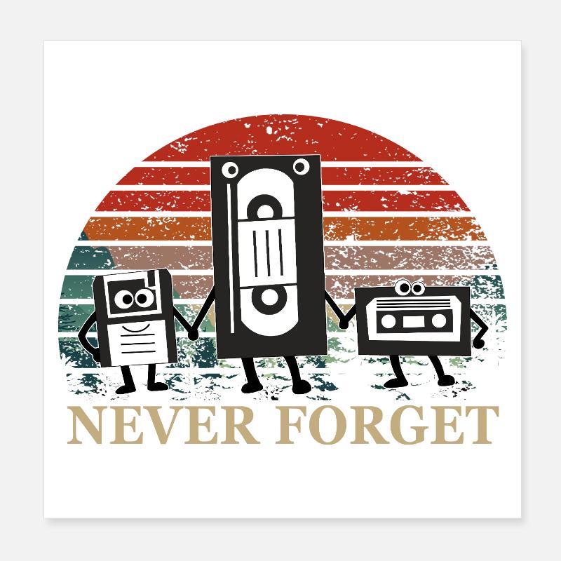 Retro Kassetten-Trio mit Never Forget Theme Poster 20x20 cm