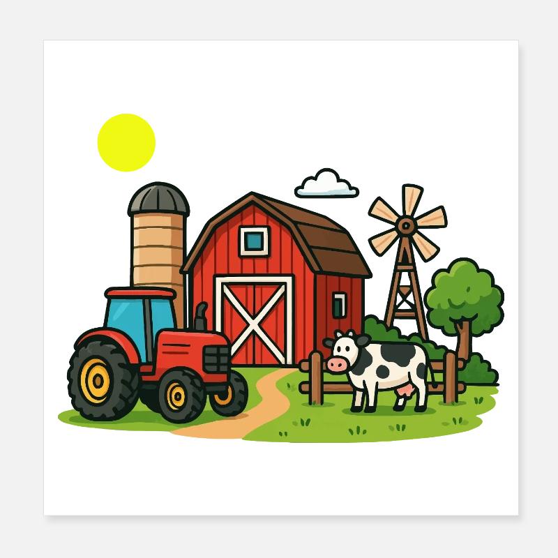 Rural Farm Scenes Illustration Poster 8" x 8" (20x20 cm)