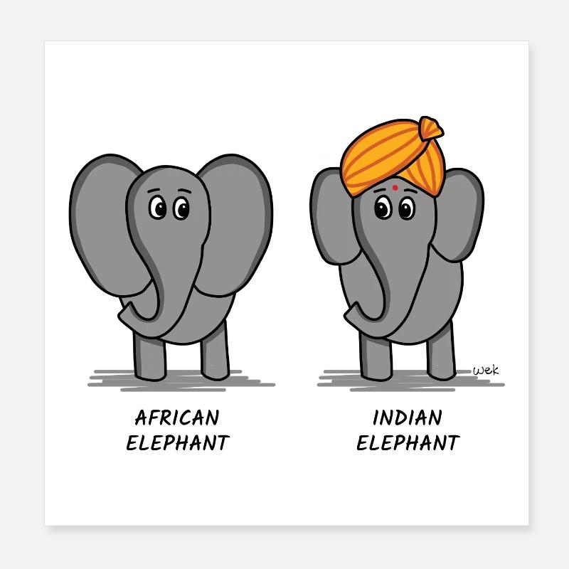 Éléphant d’Afrique, Éléphant d’Inde Poster 20 x 20 cm