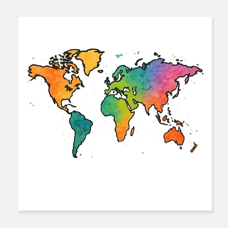 World Map Watercolor Rainbow - Poster 8" x 8" (20x20 cm) - white