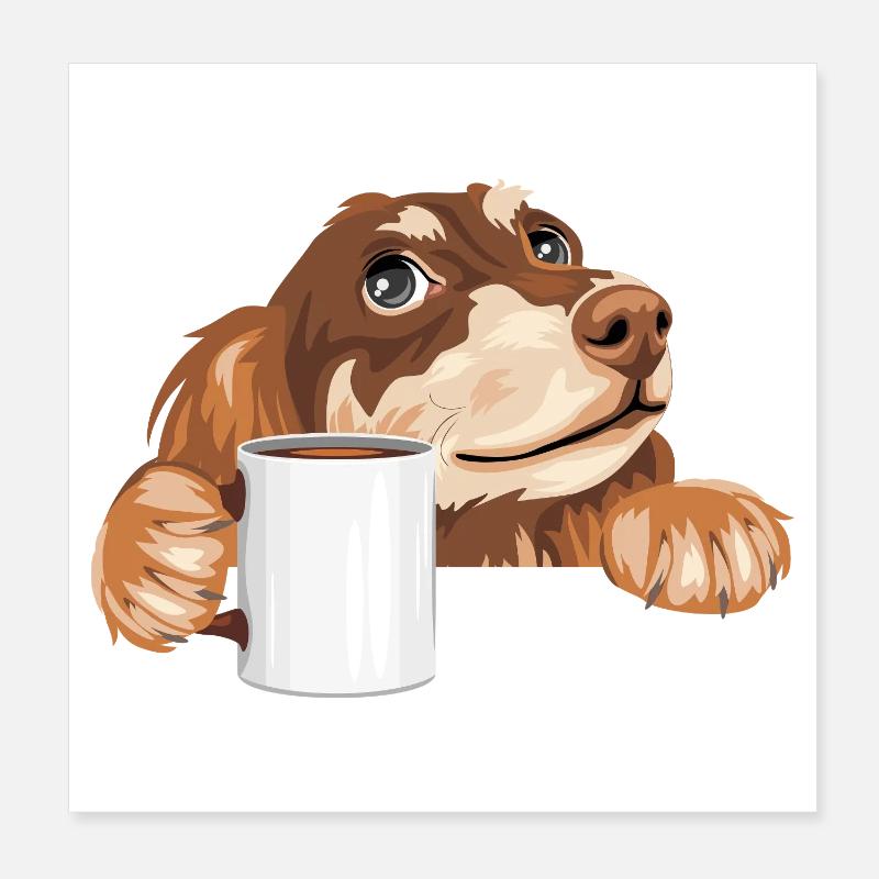 Träumender Dackel, der mit einer Tasse herausschaut Poster 20x20 cm