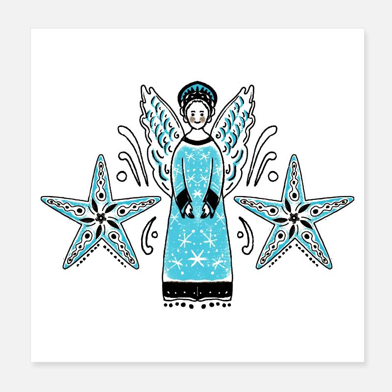 Türkiser Engel mit Sternenrahmen Poster 20x20 cm
