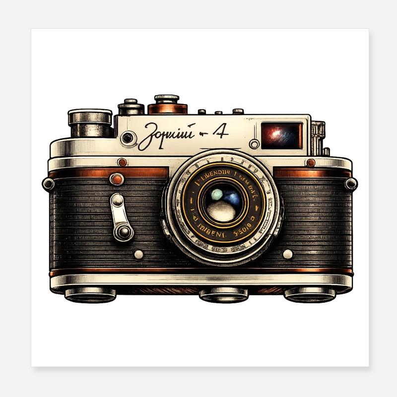 Vintage Camera Illustration Tee Poster 8" x 8" (20x20 cm)