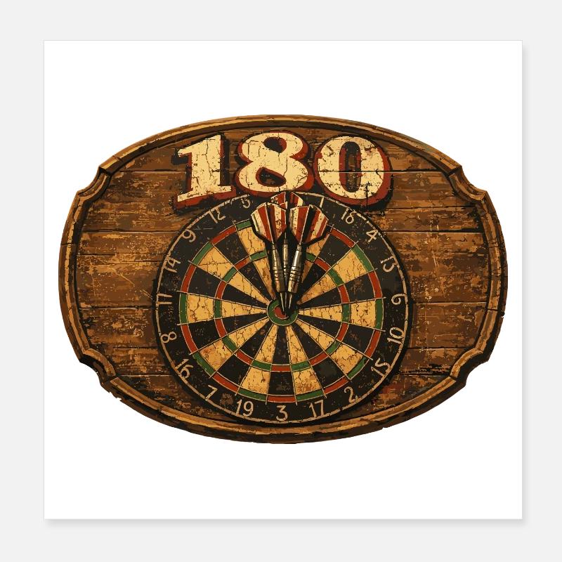 Cible de fléchettes rétro 180 pour joueurs de fléchettes - cadeau Poster 20 x 20 cm