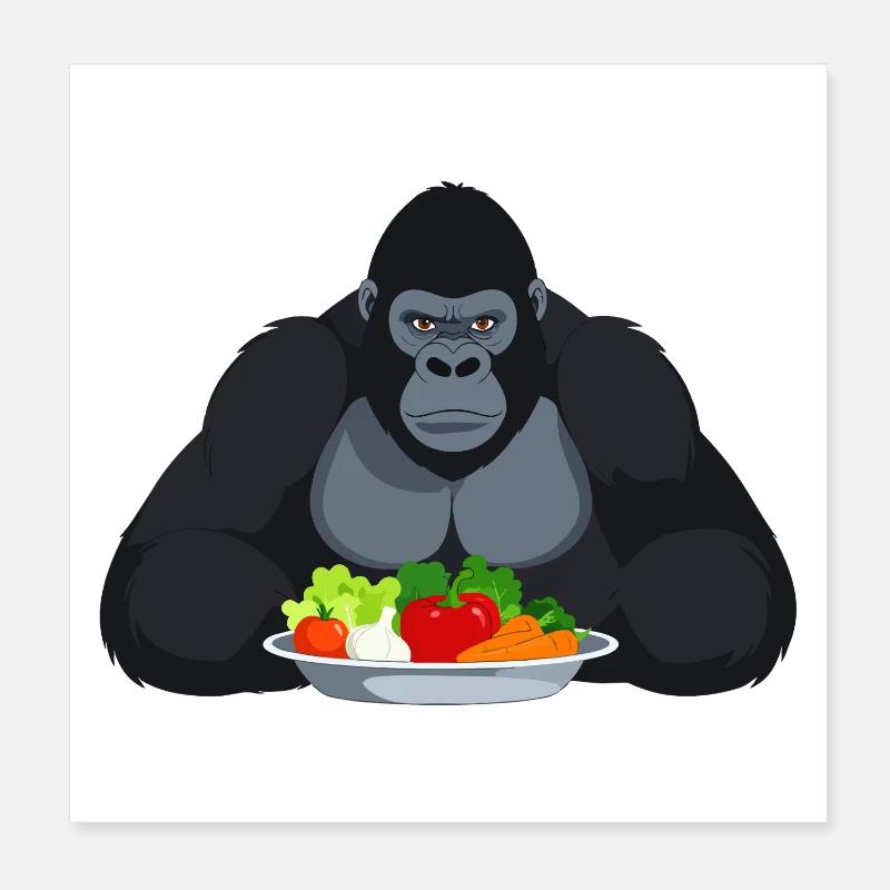 Cooler Gorilla mit Gemüseplatte Affe Motiv Poster 20x20 cm