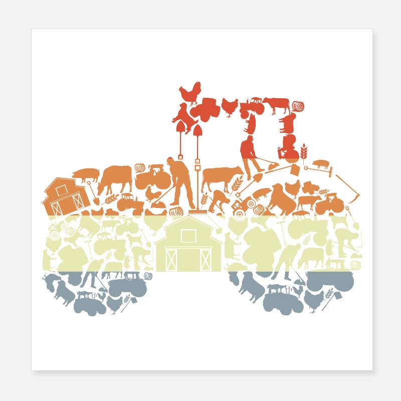 Retro Traktor Silhouette Poster 20x20 cm