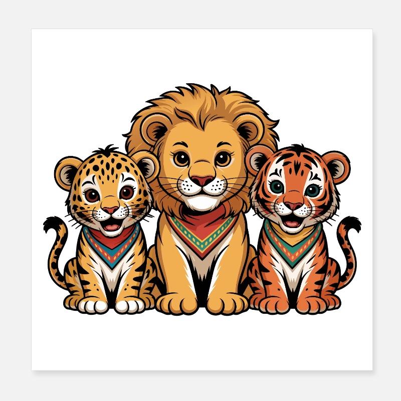 Süße Löwe Tiger Leopard Freunde Poster 20x20 cm