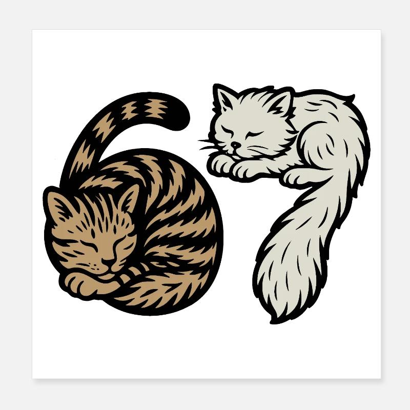 Des chats 'Six Seven' endormis Poster 20 x 20 cm