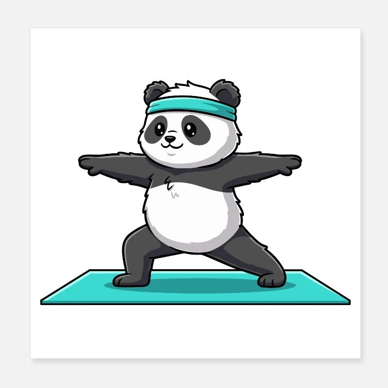 Yoga Panda Bear Doing Warrior Pose Poster 8" x 8" (20x20 cm)