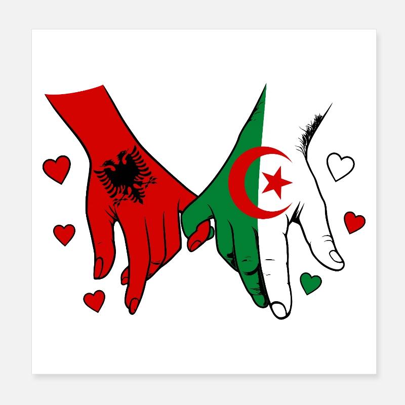 Albania Algeria Flag Holding Hands Poster 8" x 8" (20x20 cm)