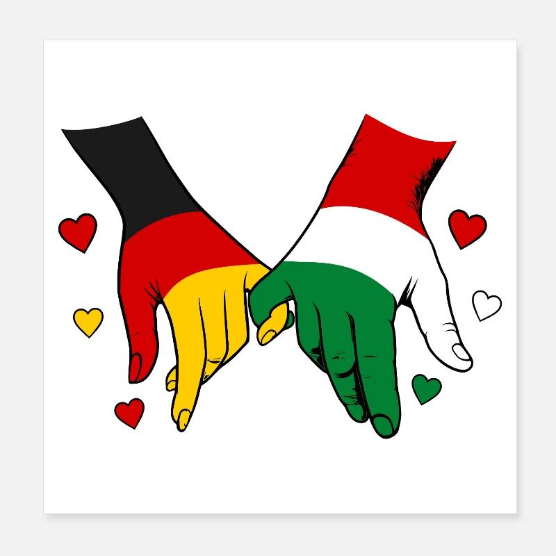 Germany Hungary Flag Holding Hands Poster 8" x 8" (20x20 cm)