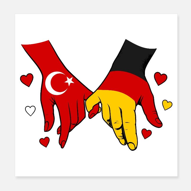 Turkey Germany Flag Holding Hands Poster 8" x 8" (20x20 cm)