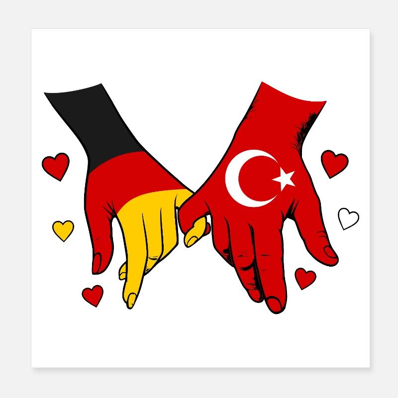 Allemagne : drapeaux turcs se tenant la main Poster 20 x 20 cm