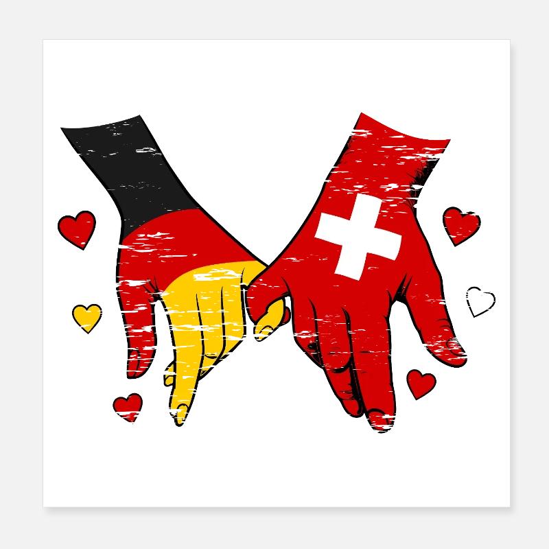 Allemagne Suisse Drapeaux Mains utilisées Poster 20 x 20 cm