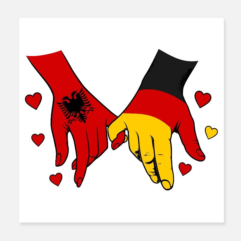 Albania Germany Flag Holding Hands Poster 8" x 8" (20x20 cm)