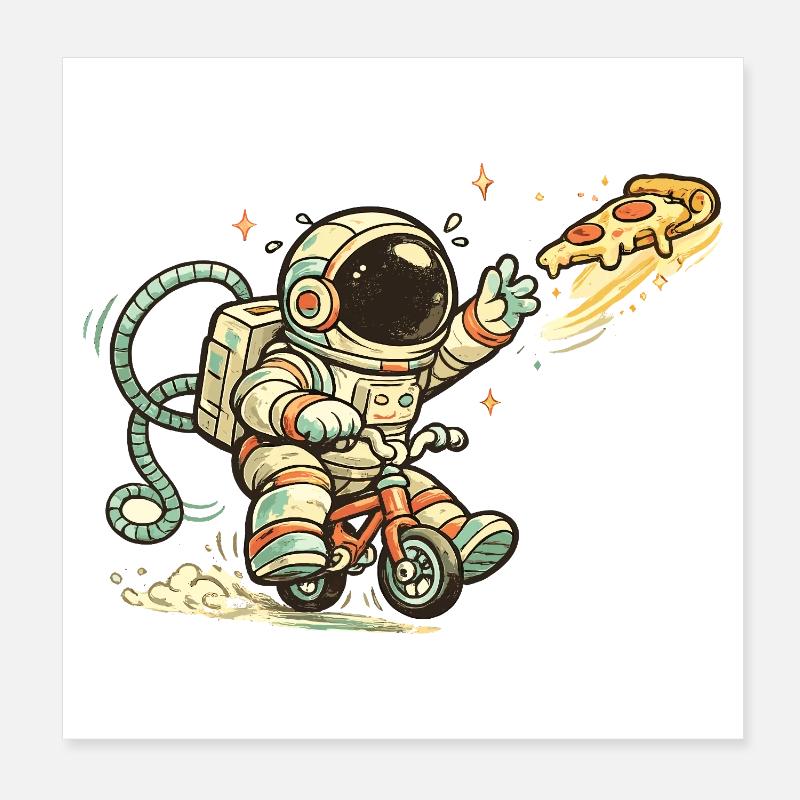 Cascade de pizza à vélo d’astronaute Poster 20 x 20 cm