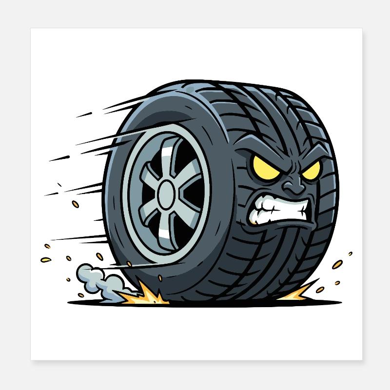 Rasender Reifen mit wütendem Blick Poster 20x20 cm