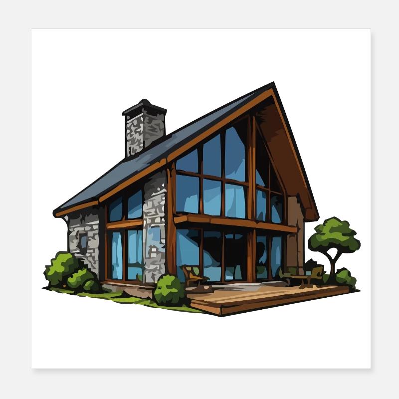 Chalet en bois à façade vitrée Poster 20 x 20 cm