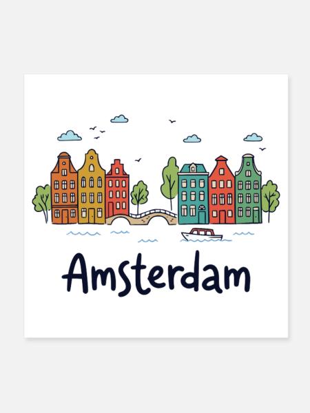 Amsterdamer Stadtbild-Doodles - Poster 20x20 cm - Weiß - Vorne