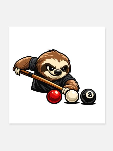 Faultier beim Billard – Entspanntes Spielmotiv - Poster 20x20 cm - Weiß - Vorne