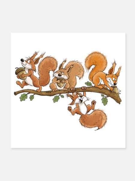 Lustige Eichhörnchen Eichel Wald Tierhumor - Poster 20x20 cm - Weiß