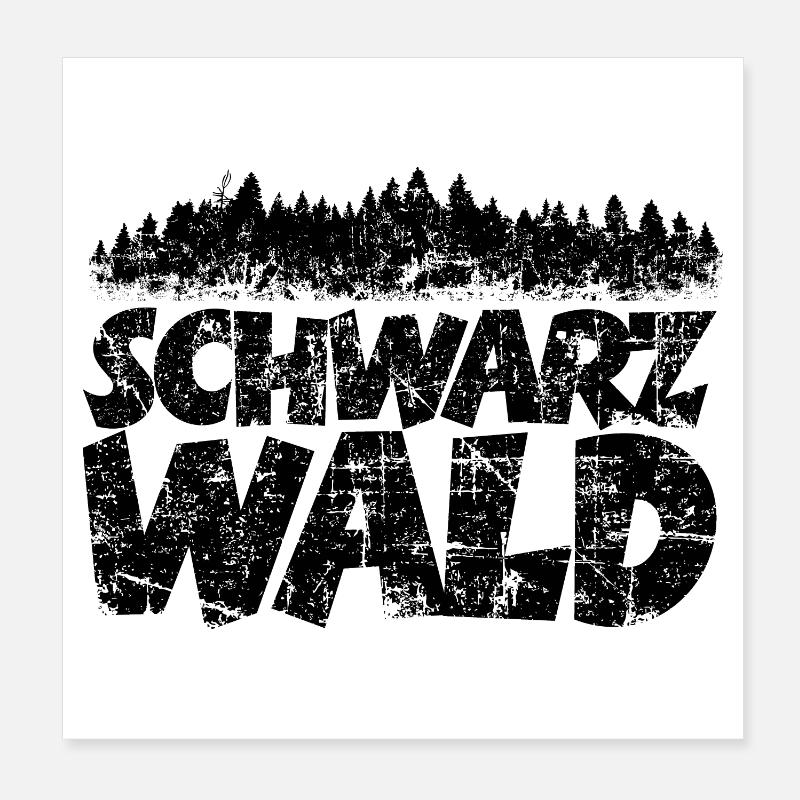 Schwarzwald mit Wald (Vintage/Schwarz) Poster 20x20 cm