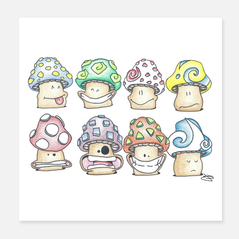 Champignons Pastel Espiègles Poster 20 x 20 cm