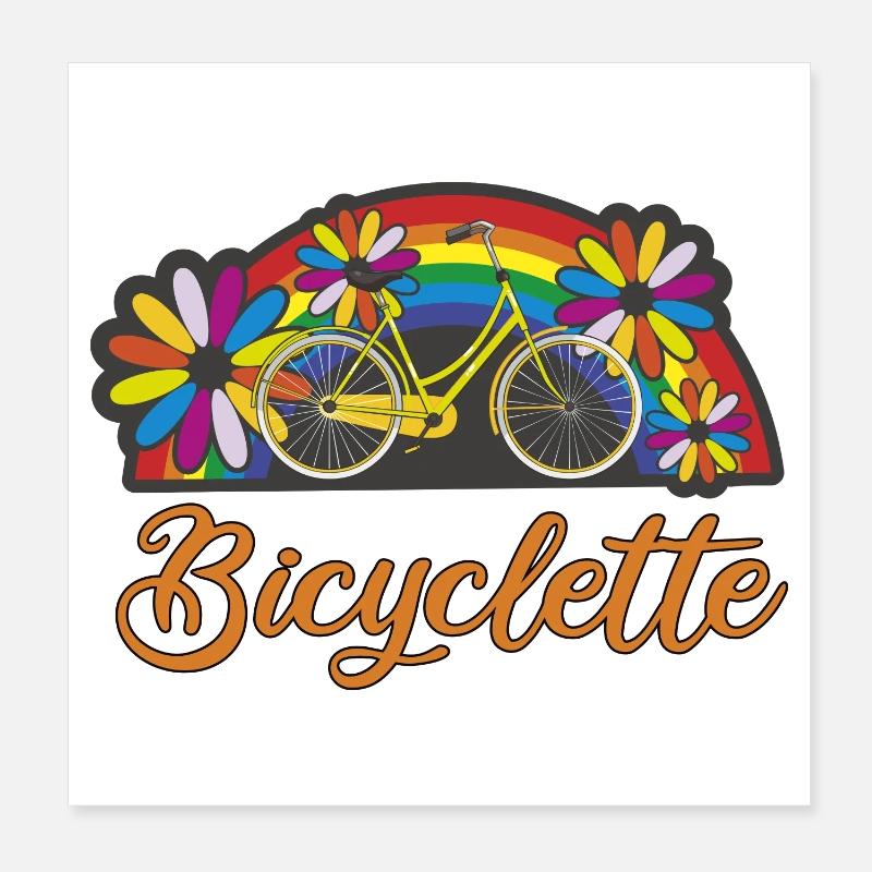 Bunte Fahrradromantik mit Regenbogen Bicyclette Poster 20x20 cm
