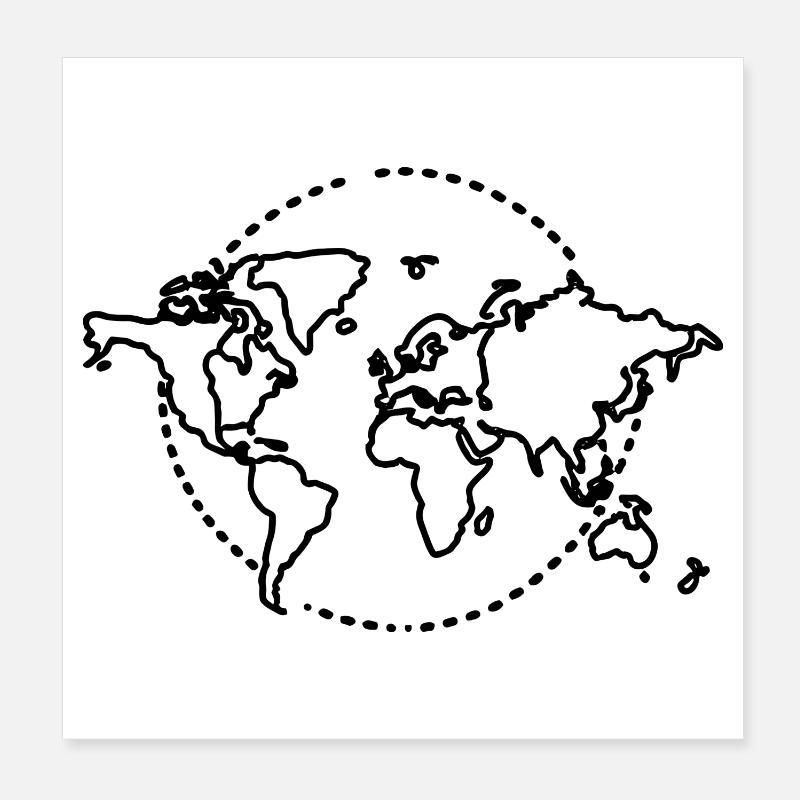 World Map Sketch Poster 8" x 8" (20x20 cm)