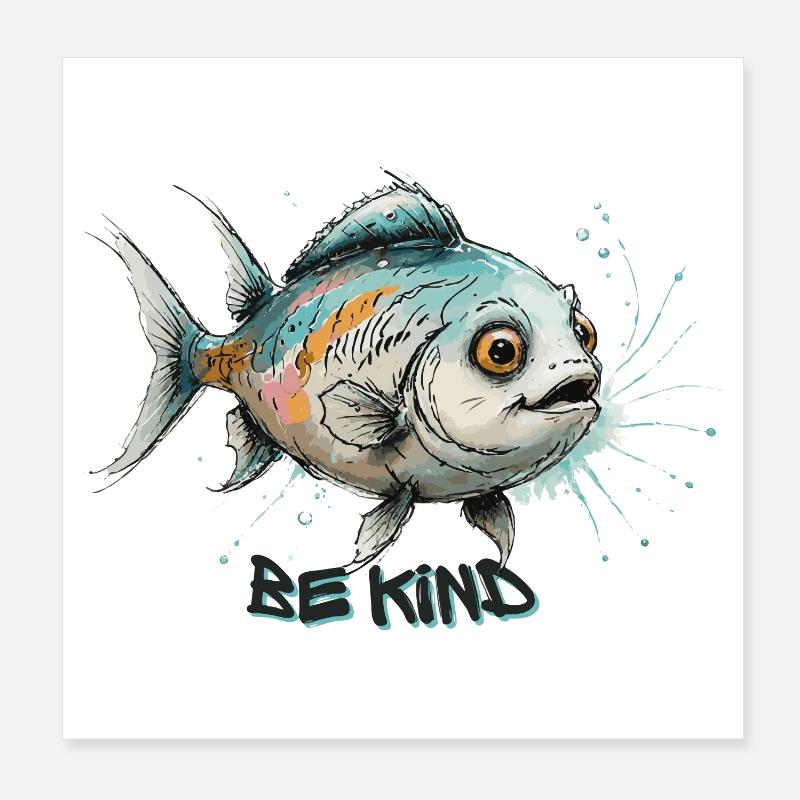 Être gentil - Art de l’aquarelle poisson mignon Poster 20 x 20 cm