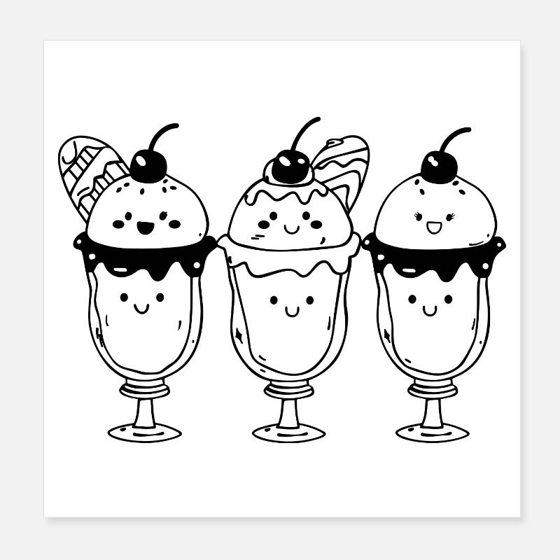 Cartoon Eisbecher Poster 20x20 cm