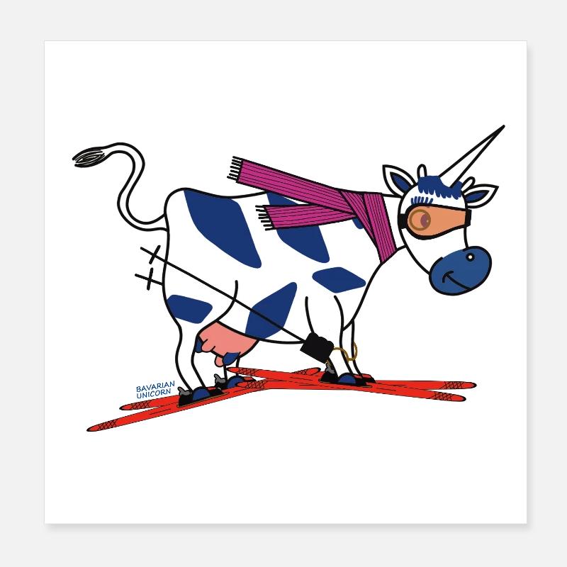 BAVARIAN UNICORN - Ski - Poster 20x20 cm - Weiß