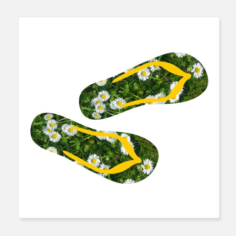 Latschen Gänseblümchen Flip Flops Camping Rasen Poster 20x20 cm