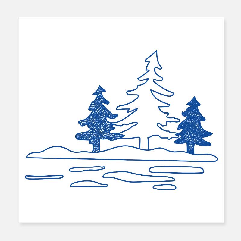 Lac forestier abstrait avec des pins Poster 20 x 20 cm